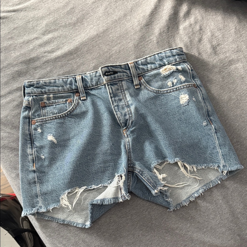 Distressed Light Blue Denim Women's Shorts